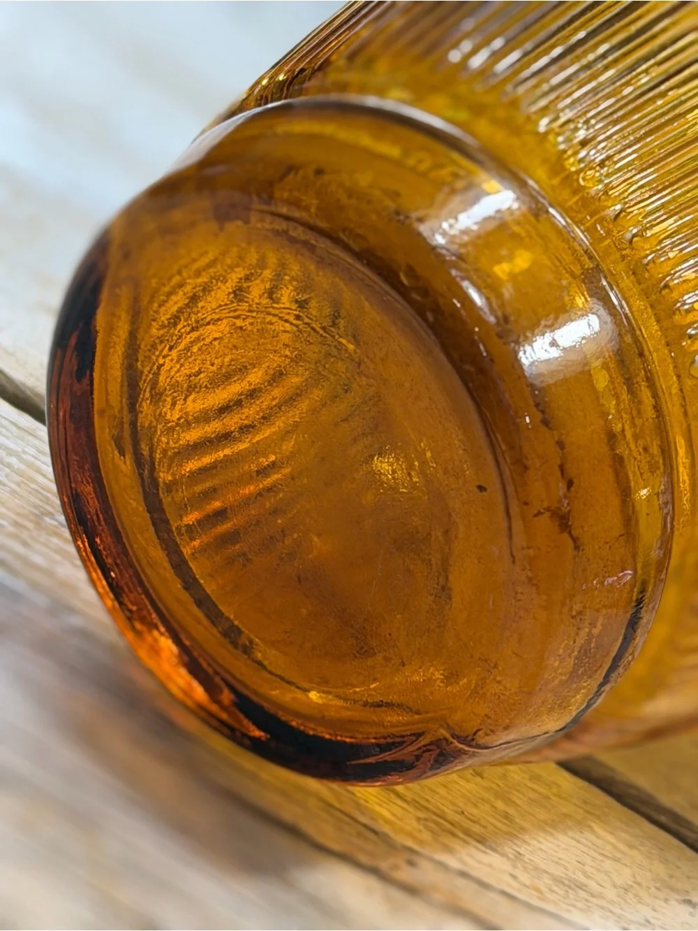 Vintage Amber Ribbed Glass Decorative Vase. Mid Century Modern | 1970’s | Retro